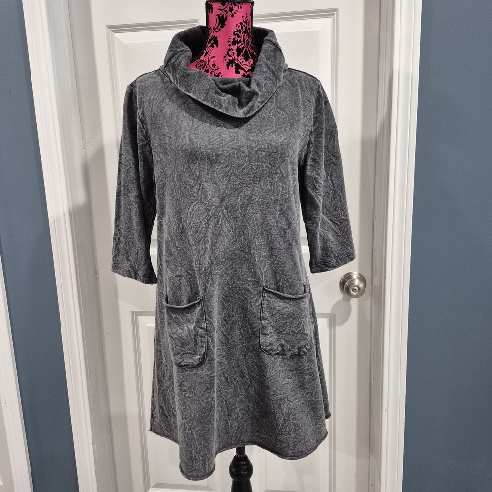 Soft Surrounding Dress Womens Medium Gray Acid‎ Wash Tunic Lagenlook Minimalist
